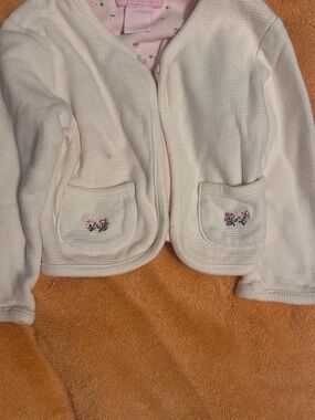Girls' Cream Embroidered Floral Pocket Jacket